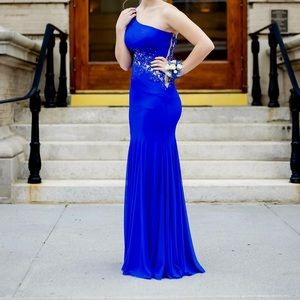 One Shoulder Blue Prom Dress